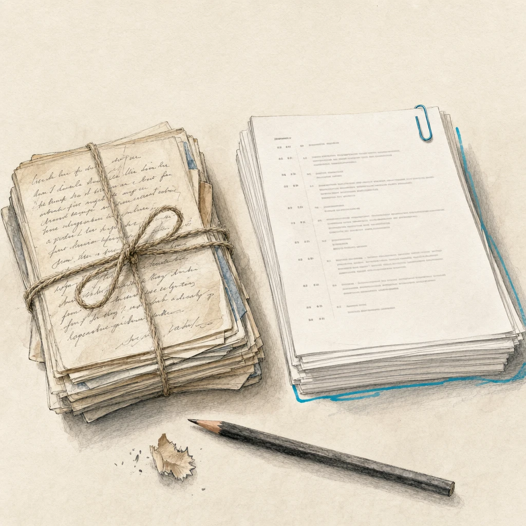 A finished typed transcript delivered beside the original handwritten letters
