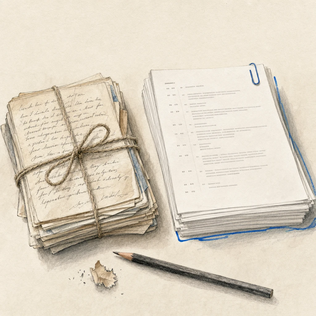 A finished typed transcript delivered beside the original handwritten letters