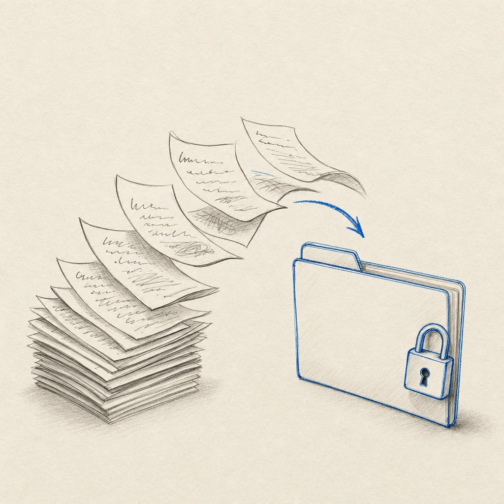 Scanned pages transferring into a secure private folder
