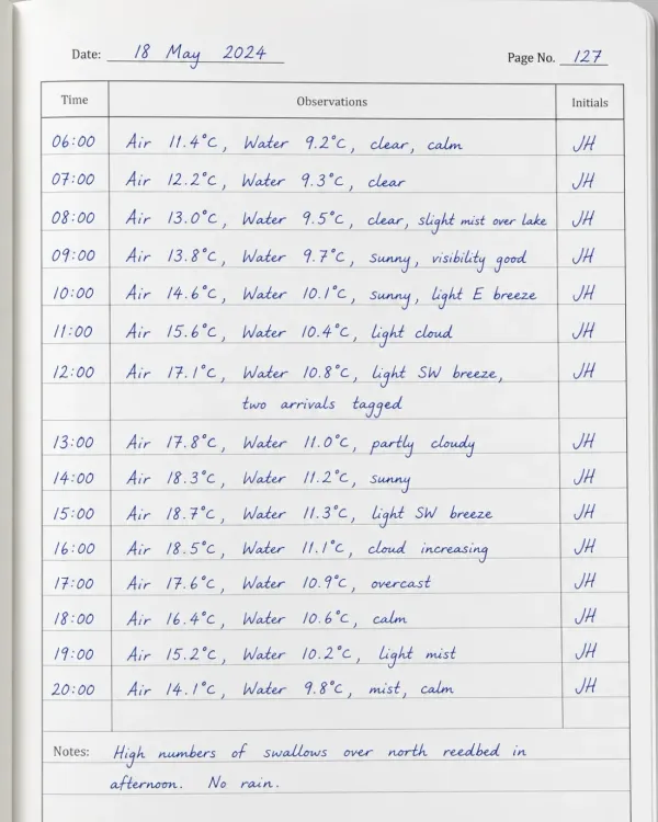 Handwritten observation log
