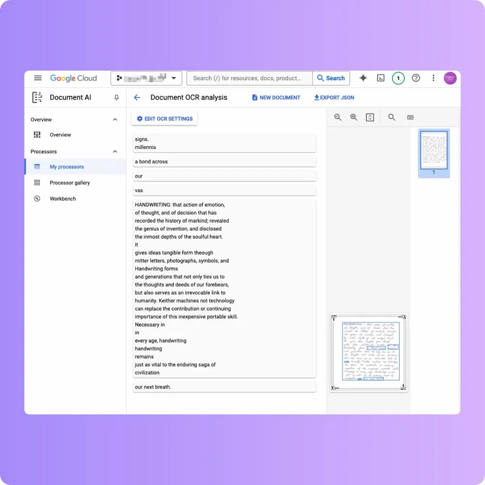 Google Document AI result.