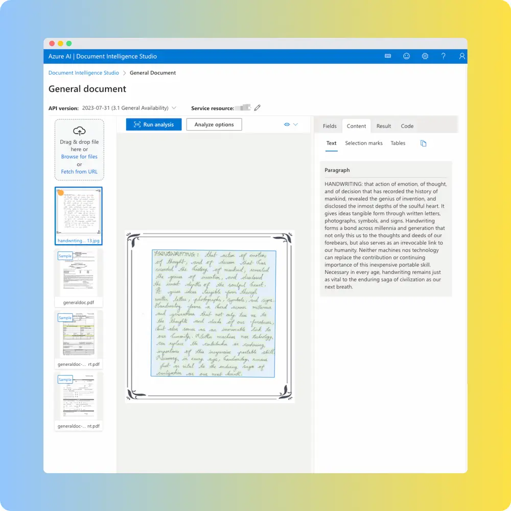 Azure Document Intelligence result.