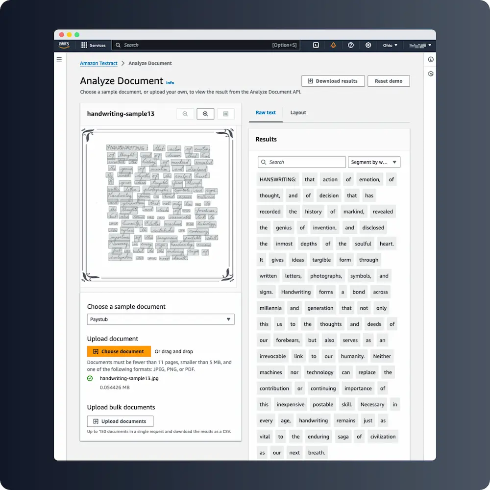 AWS Textract result.